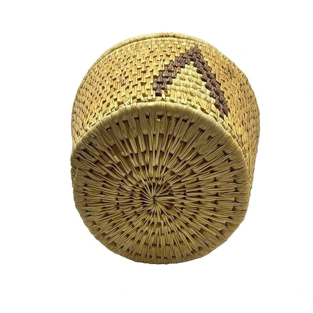 African Lidded Basket Handwoven Raffia Geometric Boho Afrohemian Decor Storage
